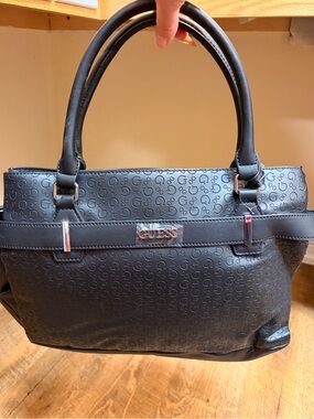 Brand New Guess Black Embossed Logo Tote Bag
